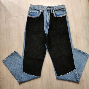 Vintage Et Vous Jeans Suede and Gingham Detail sz 40/10